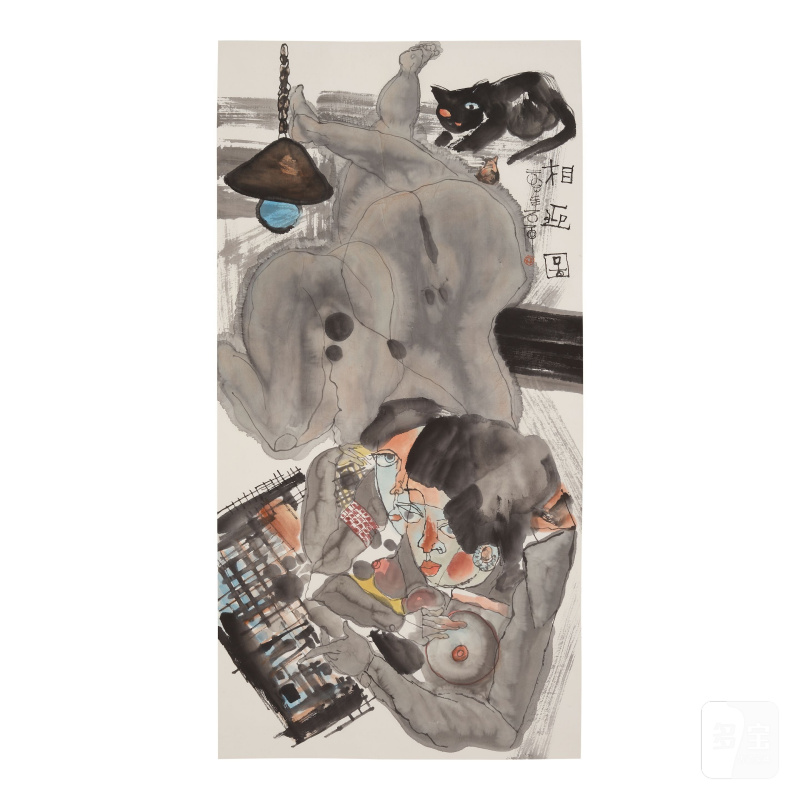 石虎（1942-2023） 人物素寫三幅 水墨設色紙本 鏡心 二〇〇〇年作 | SHI HU (1942-2023) - 图5